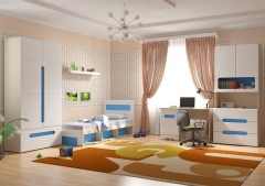 Комплект мебели для детской Стиль Палермо Юниор 1 Белый глянец Ясень шимо светлый Синий